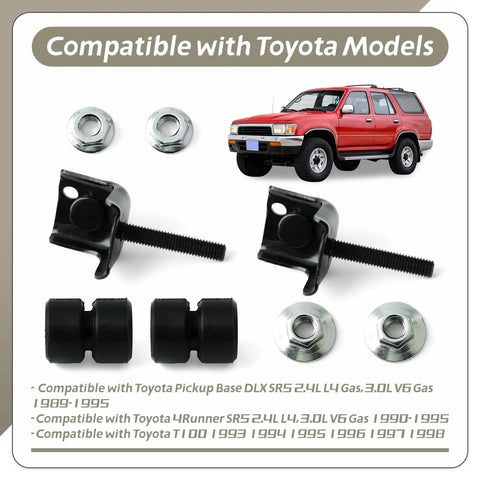Front bumper side mounting bracket kit for Toyota Pickup 1989-1995, 4Runner 1990-1995, including brackets, bushings, lock nuts.