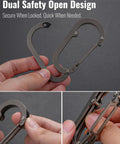 Hands holding Ultra Light Aerospace Grade Titanium Purse Hook For Table And Desk Outdoor Carabiner Clip Lightweight EDC