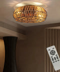 20 Inch Caged Farmhouse Ceiling Fan With Light Remote Control Low Profile Flush Mount Enclosed Design 6 Speeds