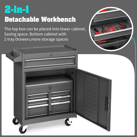 Heavy Duty Rolling Tool Chest With Removable Top Storage Box And Four Wide Compartments For No Fuss Garage Organization Slick Mechanic Cart Setup In Classic Black Finish