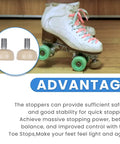 Rubber Roller Skate Toe Stops 2 Pack for Easy Front Mount Brakes shown on roller skate