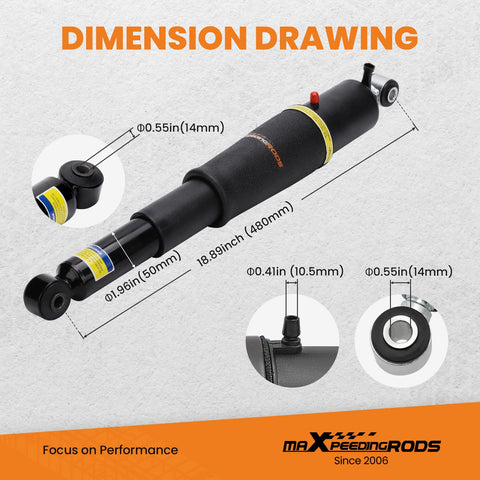 Beefed Up Rear Air Shock Suspension Struts Fit Cadillac Escalade Chevy Tahoe Suburban 1500 GMC Yukon 2000 2014 Replacement Parts 25979391 25979393 25979394 Durable Ride And Easy Install dimension drawing