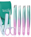 7 Piece Eyebrow Tweezers Set With Curved Scissors And Eyebrow Razor For Ingrown Hair Removal, Precision Facial Hair Tools for Brows