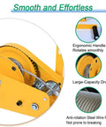 Close-up of Heavy Duty Hand Crank Winch Featuring Dual Ratchet Brake And Precision Bearing Drivetrain showing ergonomic handle and large drum.