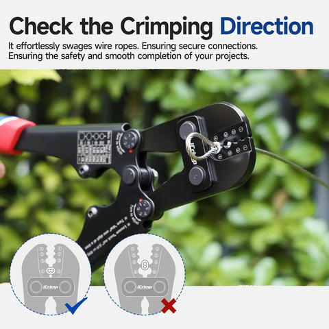 Pro Grade Wire Rope Crimping Tool For Aluminum Oval And Double Sleeves, 3/64 To 1/8 Inch Crimps, 4 Position Jaw in use