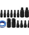 Top Shelf 15 Piece Air Hose Fitting Kit With Quick Connectors And Pneumatic Couplers For Compressor Tools Plus Black Steel Adapters And Tape For Heavy Duty Jobs, 1/4 inch
