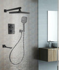 Shower System with Digital Temperature Display Handheld Nozzle 4.92ft Hose with overhead rain shower and handheld sprayer.
