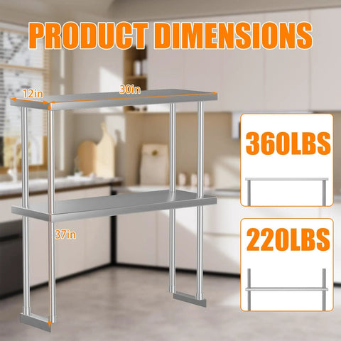 Beast Mode Two Tier Stainless Steel Overshelf For Work Tables Heavy Duty Commercial Double Shelf Rack No Sweats Adjustable Design Holds Heavy Loads Rock Solid Kitchen Restaurant Garage Storage Solution