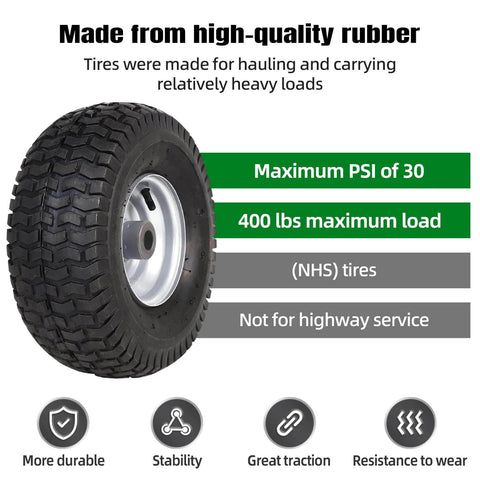 Front Tire And Wheel Assembly 15x6.00-6 For Riding Mower And Lawn Tractor, 4 Ply Pneumatic With Turf Tread, side view