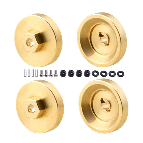 Brass Wheel Weights Hex Adapter 4mm With Locknuts For Axial SCX24 Deadbolt 1 To 24 RC Crawler Upgrades, CNC Machined Set Of 4