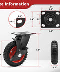 6 Inch Heavy Duty Rubber Casters Wheels With Knobby Tread For Dolly And Cart Up To 1800 Lbs, Industrial Grade Castors