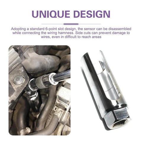 Close-up of Oxygen Sensor Socket Tool 0.87 Inch 6 Point I Type Side Wire Cutout Wrench installed in car engine