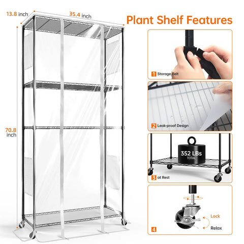 Indoor Greenhouse Cabinet With Grow Light System, Six 90W Lamps With Timer, Space Saving Mini Greenhouse For Indoor Plants, Seed Starter And Seedling Hub, Tall And Sturdy Indoor Grow Case 70.8 Inches High