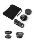 3 In 1 Clip On Phone Lens Kit With 180 Degree Fish Eye, 0.65x Wide Angle And 10x Macro, universal HD camera lens set with pouch