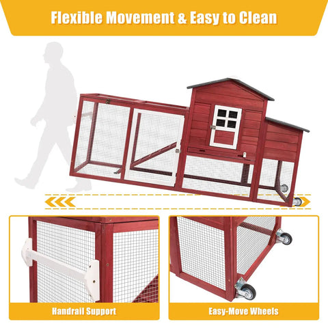 Wooden Chicken Coop With Nesting Box And Waterproof Roof, Cozy Indoor Outdoor Hen House With Removable Tray And Ramp Access