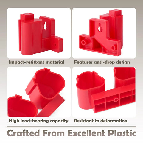 Tool Holder and Battery Mount for Milwaukee M12 12V Tools Wall Mount Hanger Kit, red plastic material, close-up of features