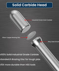 Pro Grade Double Cut Solid Carbide Die Grinder Bits Set, showing solid carbide head, brazing disc, alloy steel shank