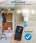 Person adjusting Smart LED Motion Sensor Outdoor Flood Lights 40W 4000LM 2700K 6500K Color Temp IP65 on wall via smartphone app