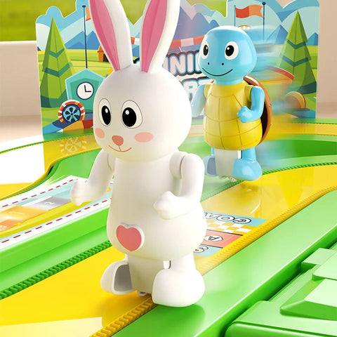 Two Player Wireless Track Motion Toy With Realistic Speed Sensing For Immersive Family Racing Fun Interactive Motion Game Competitive Or Cooperative Modes Easy Setup Keeps Everyone Active And Engaged white rabbit and blue turtle on colorful plastic track