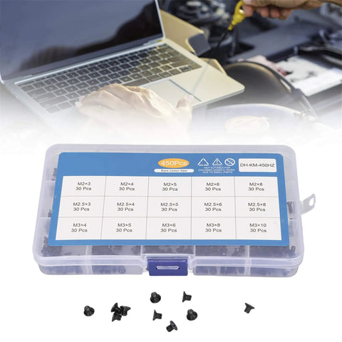 450 Piece Laptop Screws Kit With 15 Sizes M2 M2.5 M3 Replacement Screws For Notebook Computers And Electronics Repair Durable Carbon Steel Assortment With Storage Box