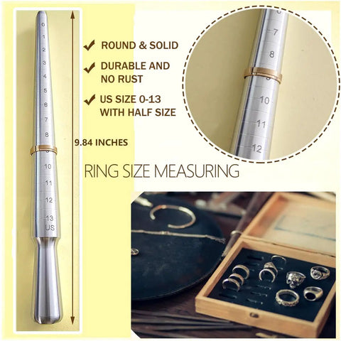 Pro Grade Ring Sizing Kit With Metal Ring Mandrel And Jewelry Mallet For Easy Ring Sizing, Bent Ring Fixer, Reshaper Tool
