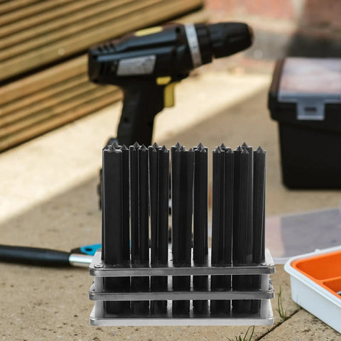 28 Piece Cylindrical Transfer Punch Set With Non Slip Base for mechanical repair, shown outdoors with drill and toolbox.