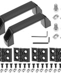 Two Pack 2020 Series Door Handle And Frame Hinges Install Kit For 2020 Aluminum Extrusion Profile 6mm Slot With 90mm Handles Includes Zinc Alloy Hinges Aluminum Handles T Nuts Screws Wrench DIY Friendly For Pro Projects, displayed with all components