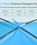 Tons Of Room Beach Shade Tent For 3 To 10 People With UPF 50 Plus UV Protection lightweight pop up sun shelter fiberglass poles detail