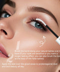 Application of All Day Waterproof Lash Bond And Seal Eyelash Glue 10ml for DIY Extensions on woman's eyelash line, close-up.