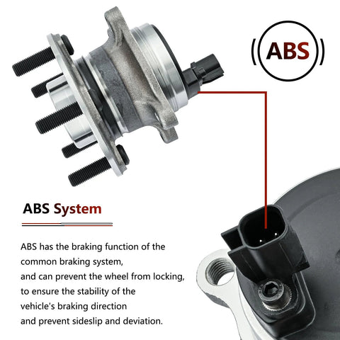Pair Rear Wheel Bearing And Hub Assemblies For Ford Focus 2012 2013 2014 2015 2016 2017 2018 Without Active Park Assist Wheel Hub Replacement Kit Ready To Roll Front Or Rear Axle Suspension Repair OEM Quality Aftermarket Part with ABS sensor details.