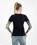 Fresh Ride Out Ice Silk Arm Sleeves Boasting Fly Mechanical Face Prints For Solid Sun Defense And Road Burn Guard Ultra Lightweight Airy Stretch Fit Daily Commuting Cycling Gear worn by a woman from the back.