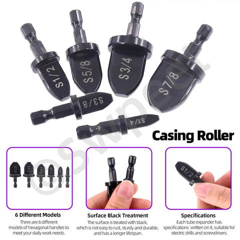 Essential 7 Piece Copper Pipe Tube Expander Tool Kit With 1/4 To 3/4 Inch Swaging Drill Bits, assorted drill bits for precise fittings.