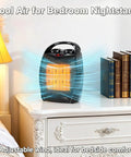 Portable Electric Space Heater That Is 2 In 1 Desk Heater And Fan on bedroom nightstand