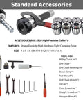 Real Deal 5.5 By 20 Inch Benchtop Mill Drill Press Featuring Hardcore 600W Brushless Spindle with ER32 collet accessories set.
