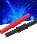 Banana coupler pair: 4mm female-to-female insulated banana connectors with PVC sleeves, red and black