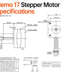 Nema 17 Stepper Motor 2 Phase 1.8 Degree High Torque Bipolar 0.26Nm For 3D Printer CNC DIY Robots technical specifications diagram