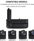 Beast Battery Grip For Alpha Cameras A7 IV A9 II A7R IV A7R V A7S III A1 Replacement Vertical Grip displayed with compatible models.