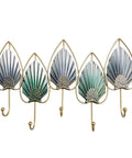 Wall mounted coat hooks with leaf design in gold, featuring five hooks for entryway organization. Heavy Duty Wall Mounted Coat Hooks For Door Entry Solid Iron Frame Modern Home Decor Sturdy Hallway Rack Easy Install Slick And Fly Space Saving Organization Game.