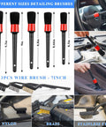 Pro Grade 42 Piece Car Wash Kit brushes and wire brushes for detailing, with various sizes shown and use on car surfaces.