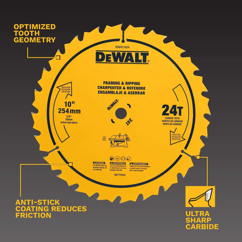 Premium 10 Inch Carbide Table Saw Blade With 24 Teeth For Flat Out Woodcutting Speed During General Purpose Circular Saw Tool Applications Delivers Dead On Accuracy And Knockout Finish Quality Always, showing blade design.