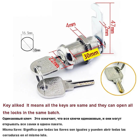 Locker Cam Lock For Office Drawer Security Hardware DIY Kit 30mm Key Alike Easy Install Durable Steel Latch with keys