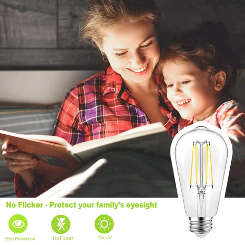 Vintage LED Edison Bulbs ST58 6W Equivalent 60W High Brightness Daylight 4000K 95 Plus CRI 900 Lumens E26 Medium Base Clear Glass