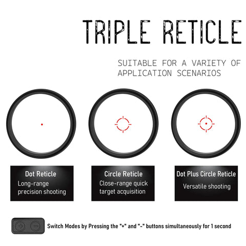 Compact 1x20mm Optical Targeting Dot With Auto On Motion Sensor, 11 Level Brightness, Low Profile Riser Mount, IPX7 Waterproof, Fits 20mm Picatinny Rails, Field Ready For Airsoft And Paintball Training Sessions, triple reticle modes