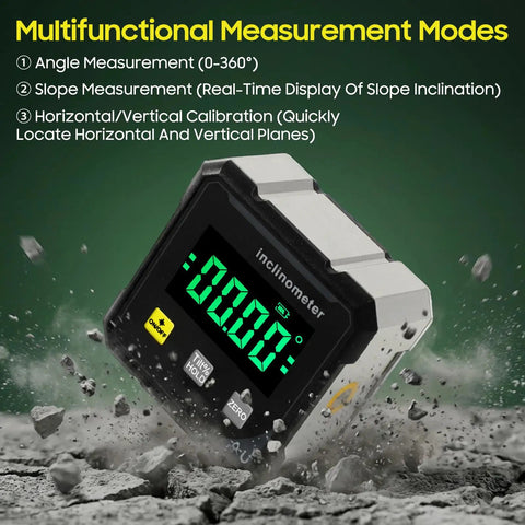 Top Notch 4x90 Degree Digital Angle Finder Protractor With Large Display And 4 Side Magnetic Gauge Cube Inclinometer For Woodworking Table Saw Miter Protractor High Accuracy Angle Measuring Tool, black and silver digital cube inclinometer with display