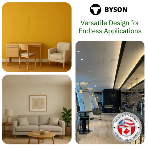 Sweet Slick 12X12 Drywall Access Panel With Heavy Duty Steel Frame And No Sweat Mudflange For Seamless Wall Finish Plus Top Shelf 58 Gypsum Inlay on yellow and neutral wall settings.