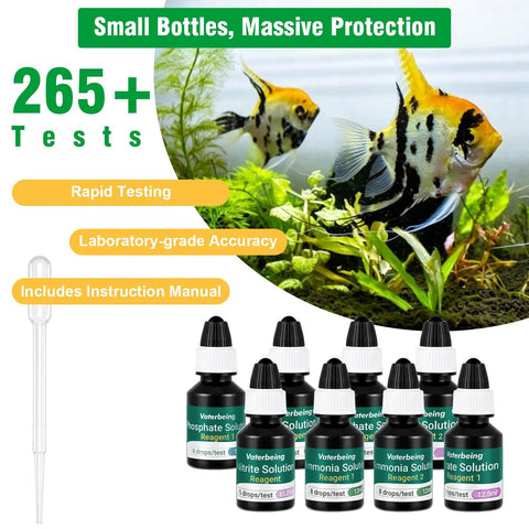 5 In 1 Aquarium Water Test Kit Keeps Your Fish Tank Hella Clean By Checking Ph Ammonia Nitrite Nitrate And Phosphate with test bottles.