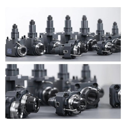 Live Driven BMT45 Tool Holder For CNC Lathe Milling With ER25 Internal Clamping Precision Turning Turret 0 Degree Setup NSK Bearings German Oil Seals Nut Wrench Included For Smooth Ultra Accurate Machining, front and side view