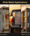 Heavy Duty Weld On Barrel Hinges Teardrop Design on electrical boxes, truck cabinets, and containers at sunset