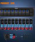 8 Gang Rocker Switch Panel With PD Type C USB Charger Voltmeter 12V SPST On Off Toggle Switches Blue Backlit Waterproof