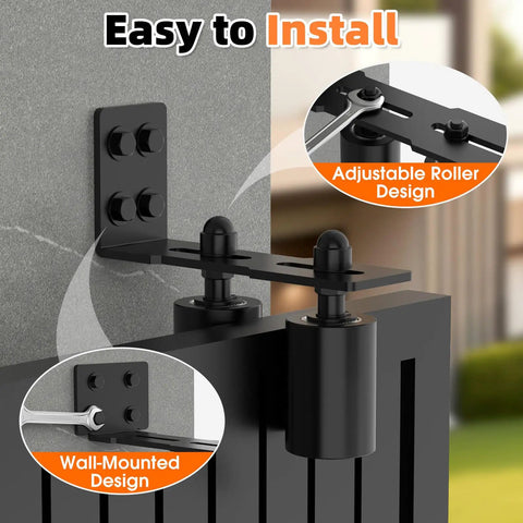 Heavy Duty Sliding Gate Roller Guide Kit With 3 Inch Adjustable Nylon Wheels And Rust Proof L Bracket For Wood Or Garage Doors, Black Finish, 2 Pack Bundle